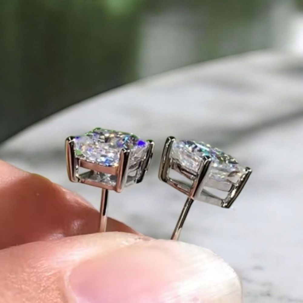 1.6 CT Princess Cut Stud Earrings Birthday Gift For Her - Picture 3 of 5